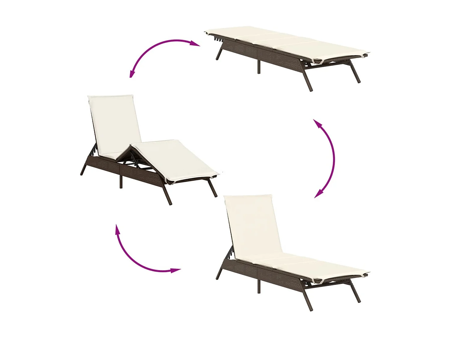 Chaises longues lot de 2 avec table marron résine tressée