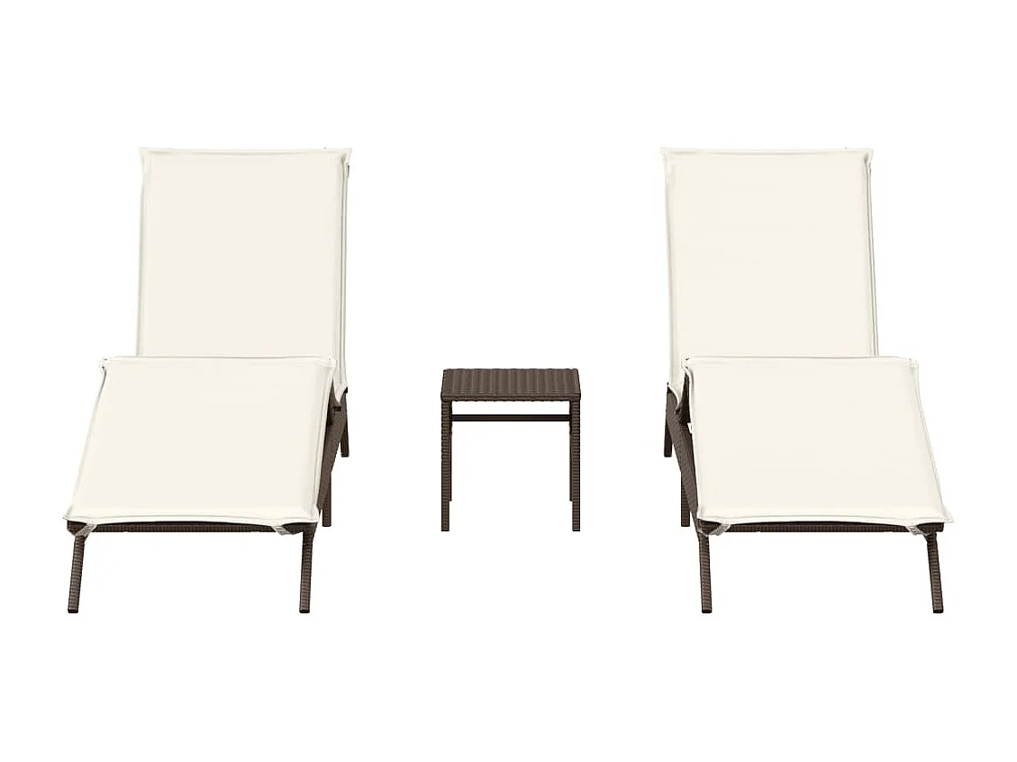 Ligstoelen 2 st met tafel poly rattan bruin