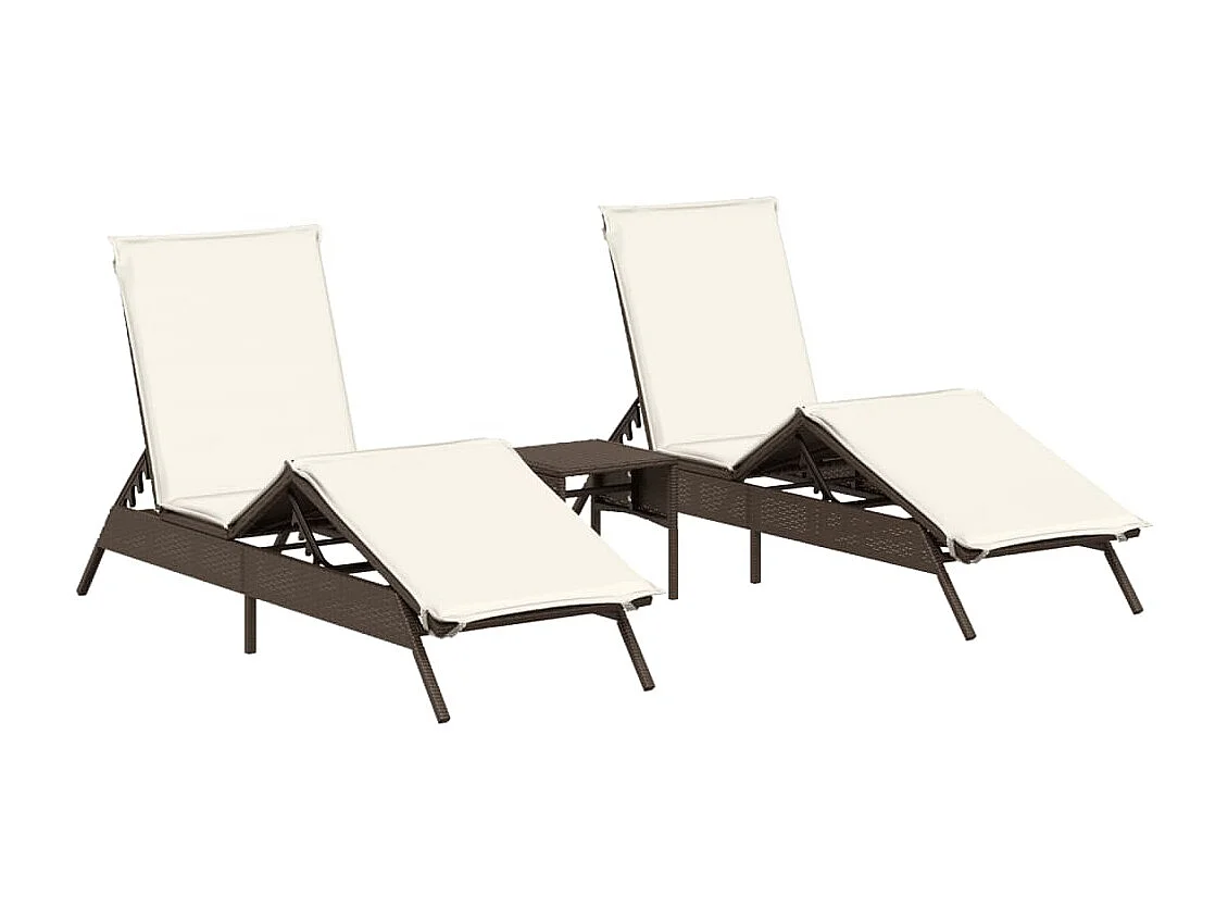 Lettini Prendisole 2 pz con Tavolino Marrone in Polyrattan