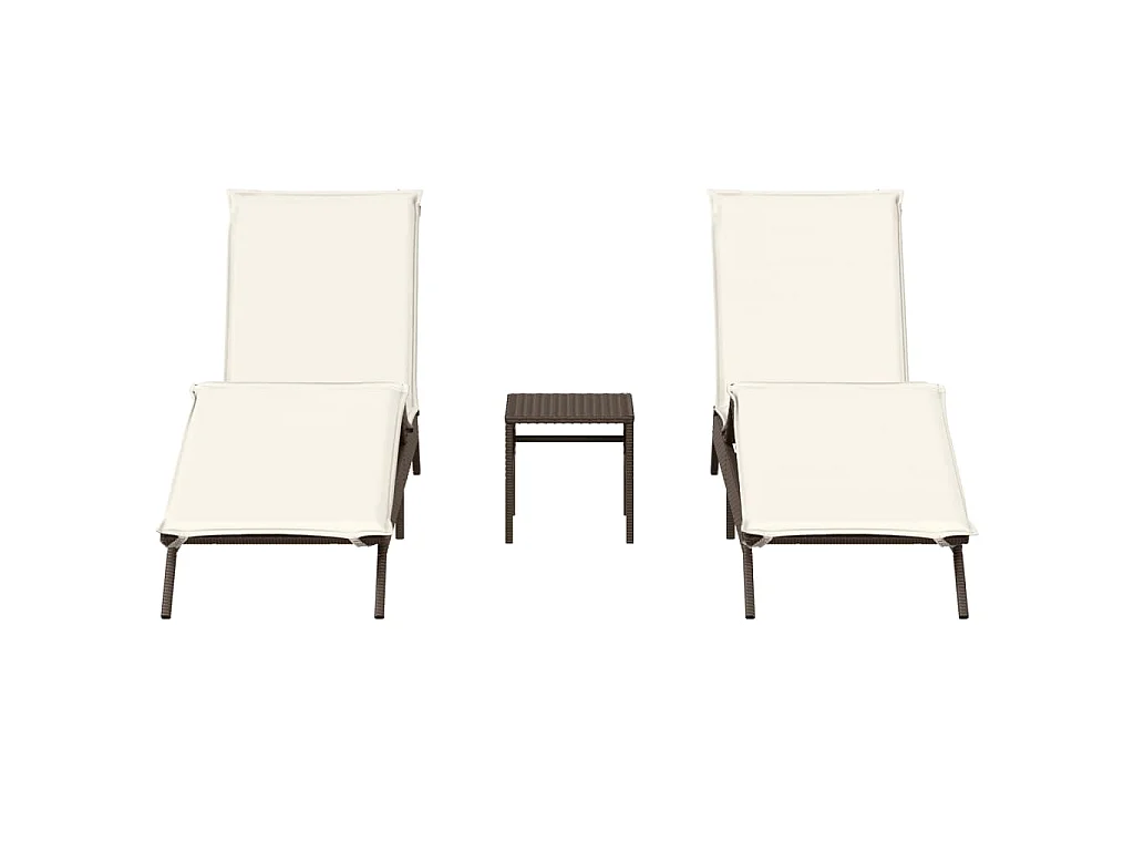 Lettini Prendisole 2 pz con Tavolino Marrone in Polyrattan