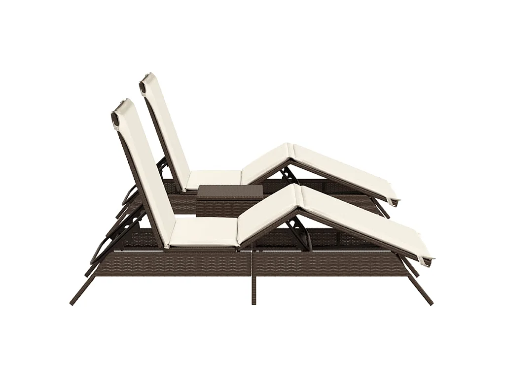 Lettini Prendisole 2 pz con Tavolino Marrone in Polyrattan
