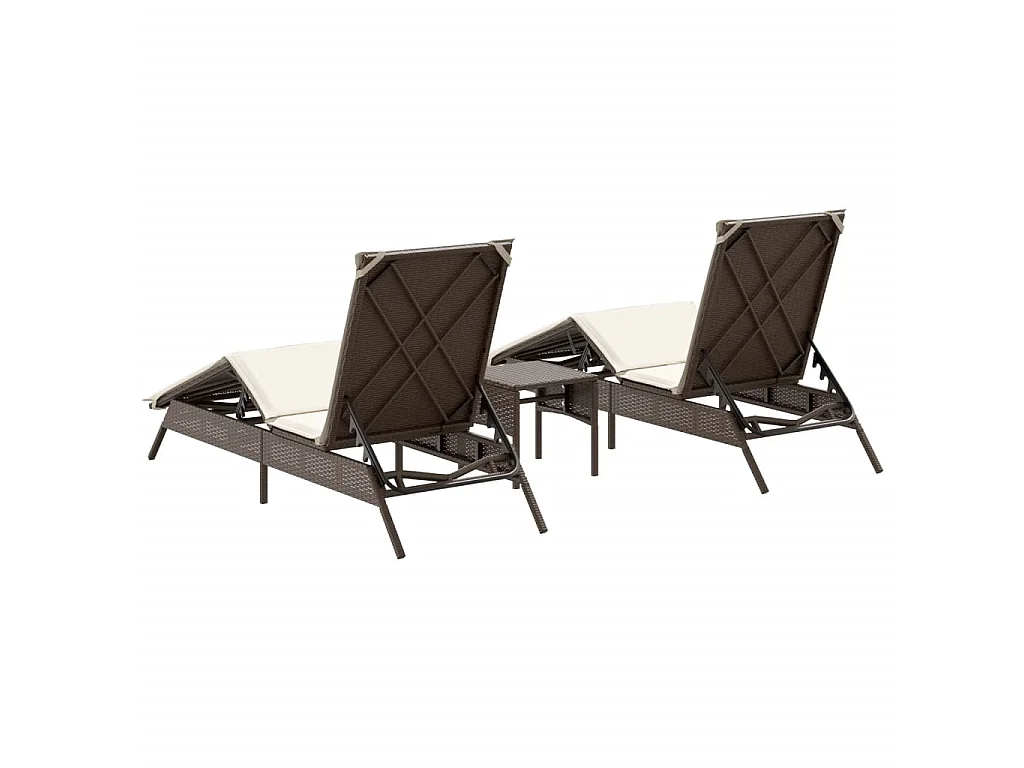 Lettini Prendisole 2 pz con Tavolino Marrone in Polyrattan