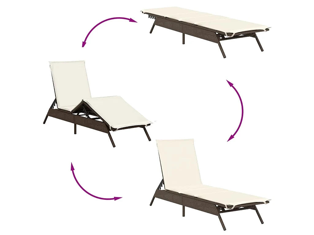 Lettini Prendisole 2 pz con Tavolino Marrone in Polyrattan