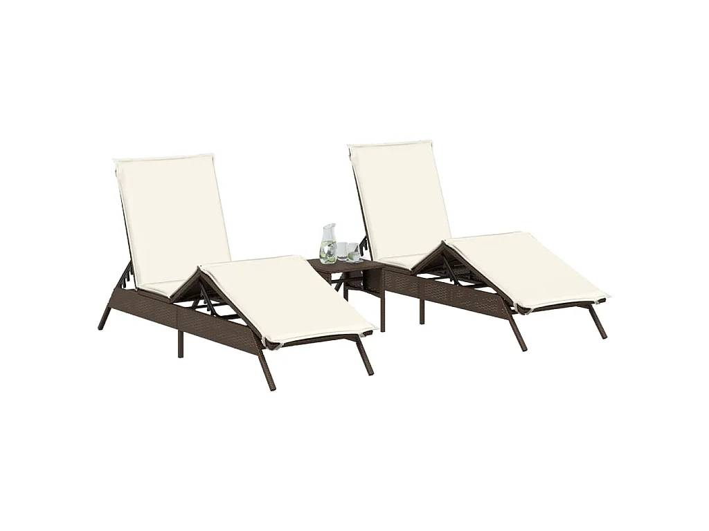 Chaises longues lot de 2 avec table marron résine tressée