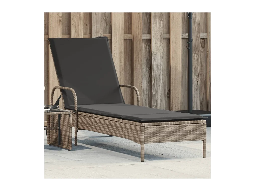 Ligbed met wielen en kussen poly rattan grijs