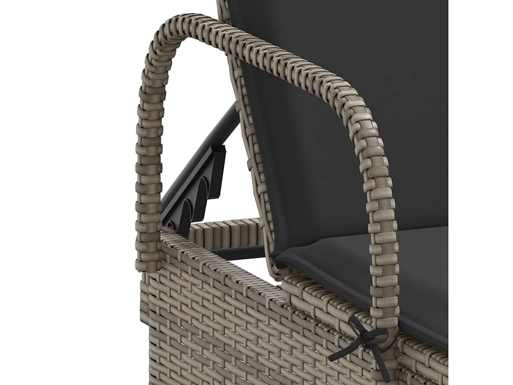 Ligbed met wielen en kussen poly rattan grijs