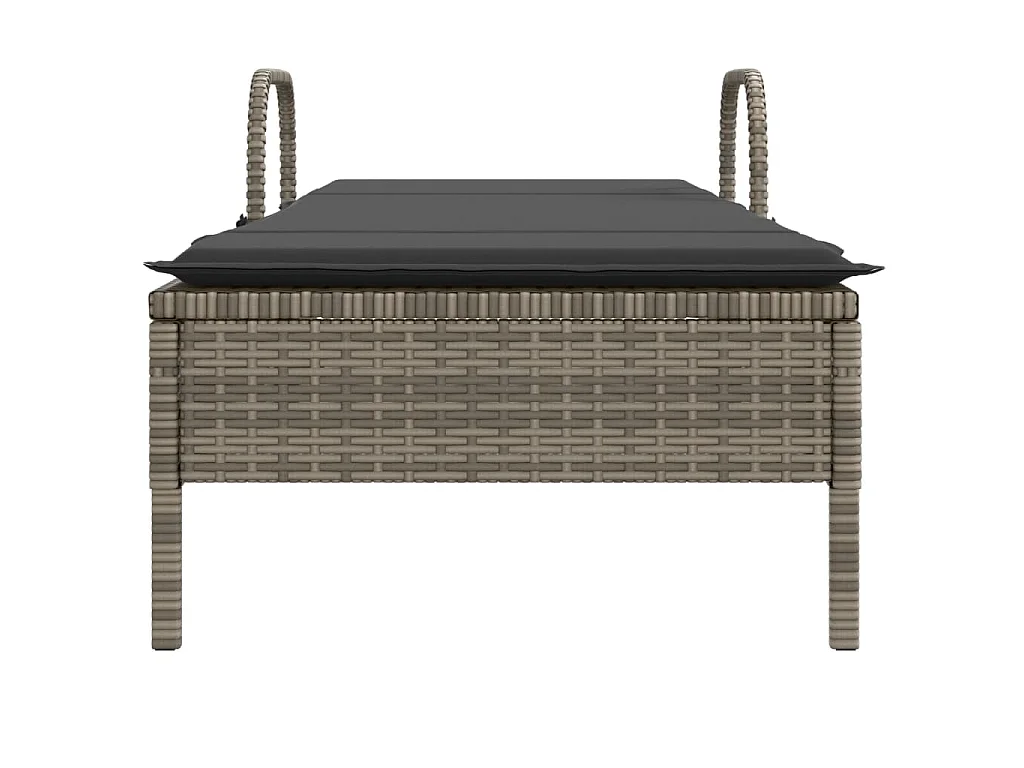 Ligbed met wielen en kussen poly rattan grijs