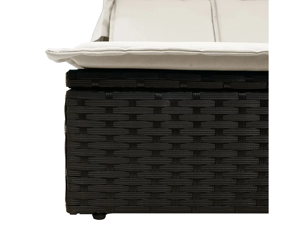 Chaise longue double et auvent et coussins noir résine tressée