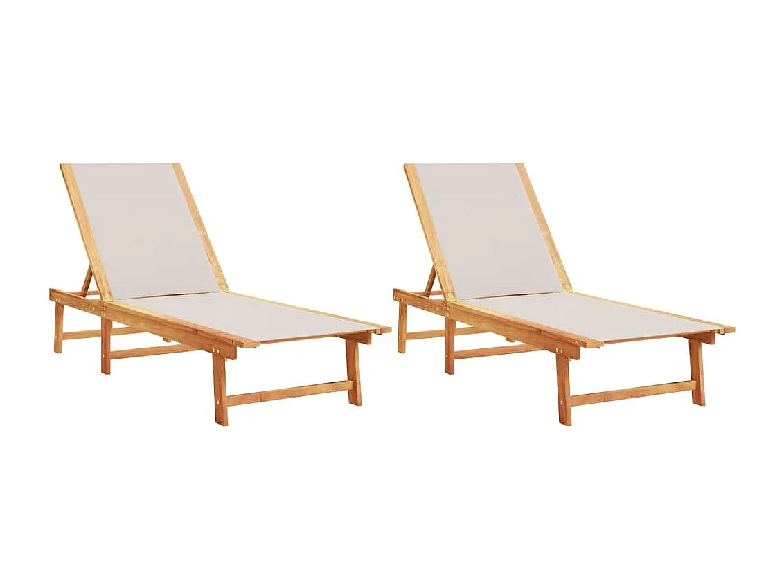 Chaises longues lot de 2 gris bois acacia solide et textilène