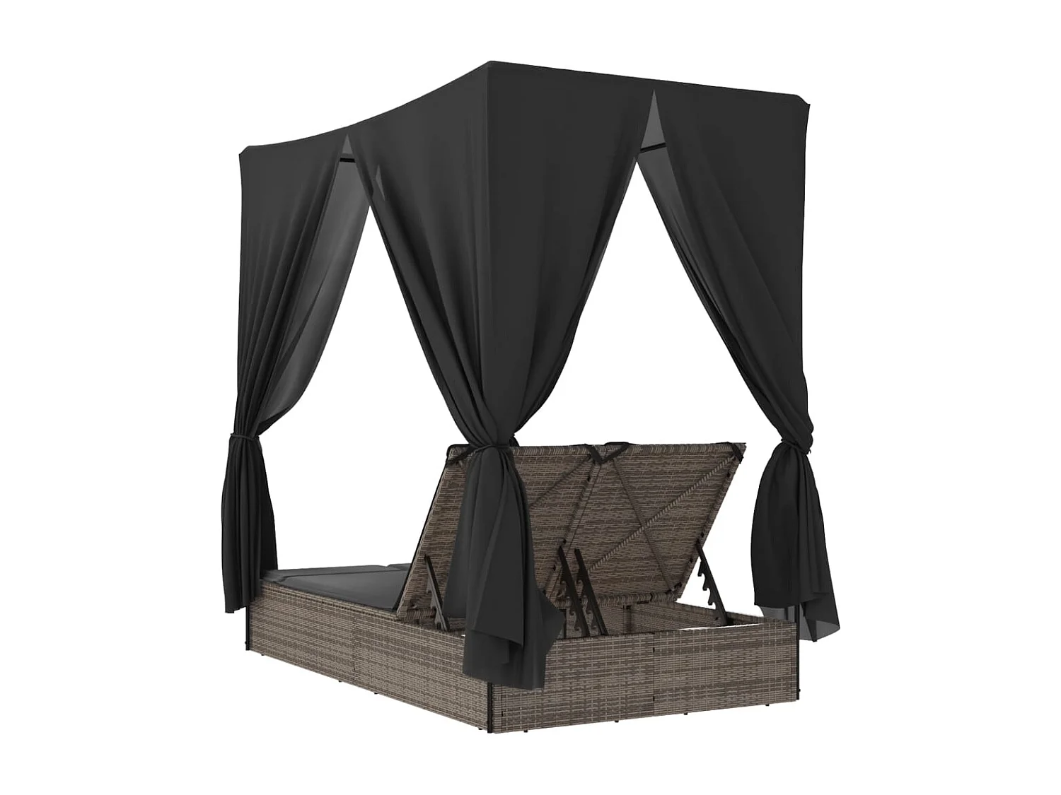 Espreguiçadeira dupla com teto e cortinas vime PE cinzento