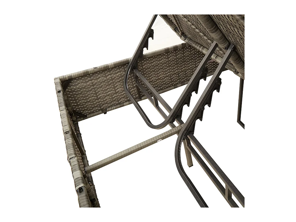 Chaise longue double avec toit et rideaux gris résine tressée