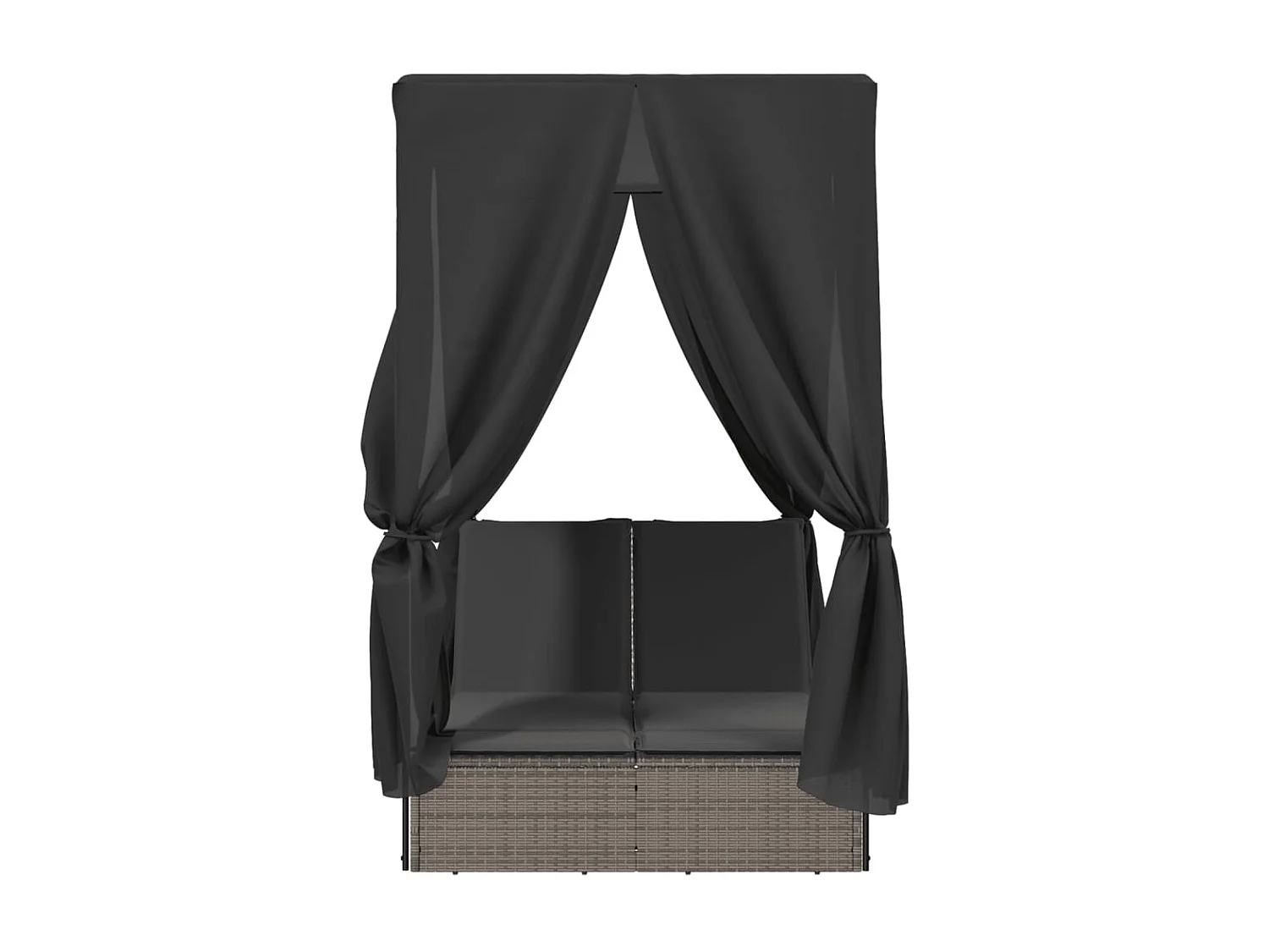 Chaise longue double avec toit et rideaux gris résine tressée