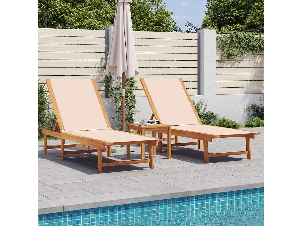 Lettini Prendisole 2 pz Crema Legno Massello Acacia e Textilene