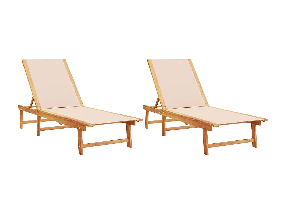 Lettini Prendisole 2 pz Crema Legno Massello Acacia e Textilene