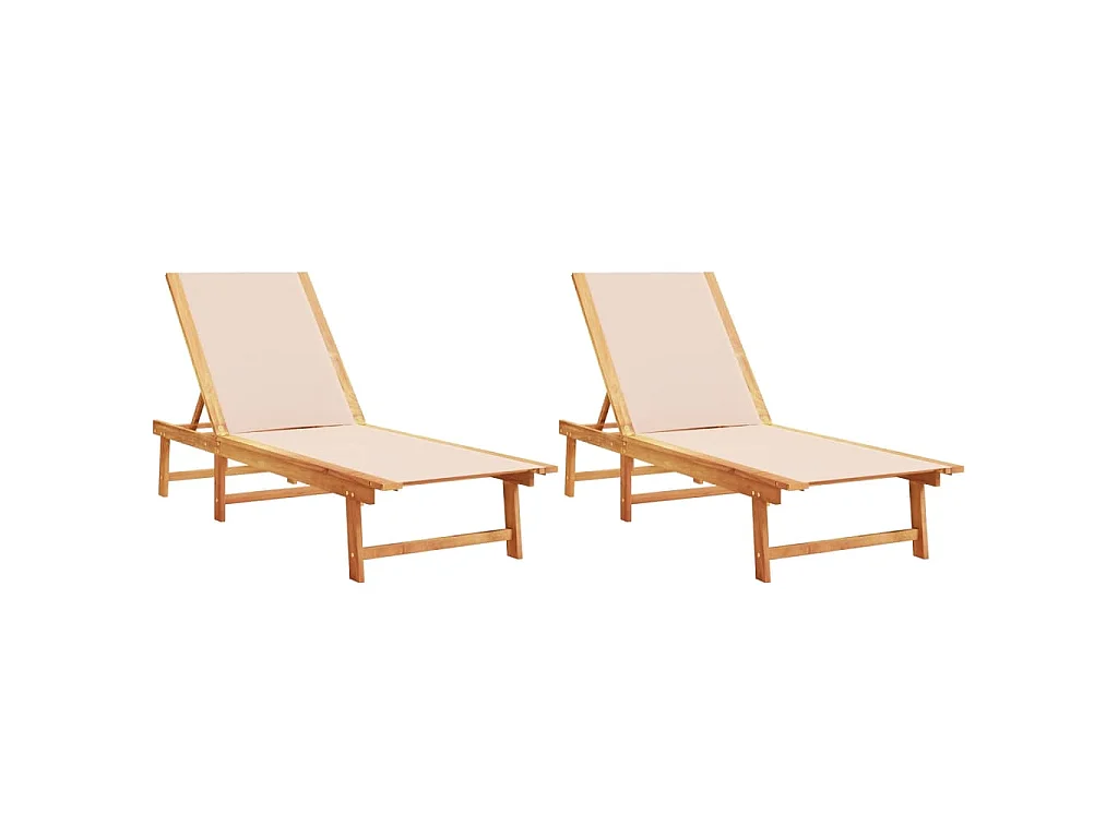 Sonnenliegen 2 Stk. Creme Massivholz Akazie und Textilene