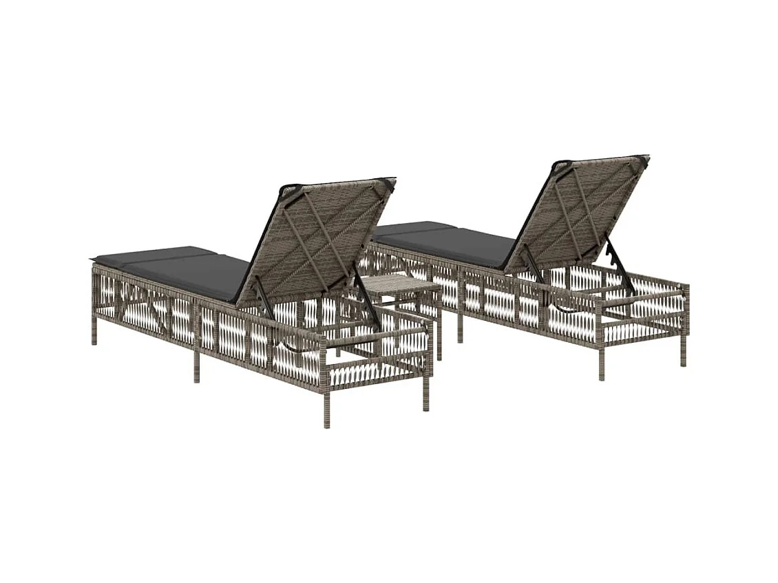Chaises longues lot de 2 avec table gris résine tressée