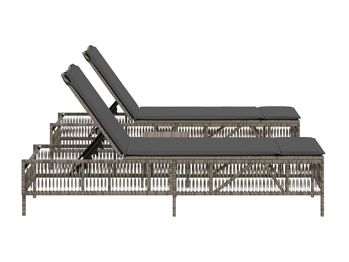 Lettini Prendisole 2 pz con Tavolino Grigio in Polyrattan