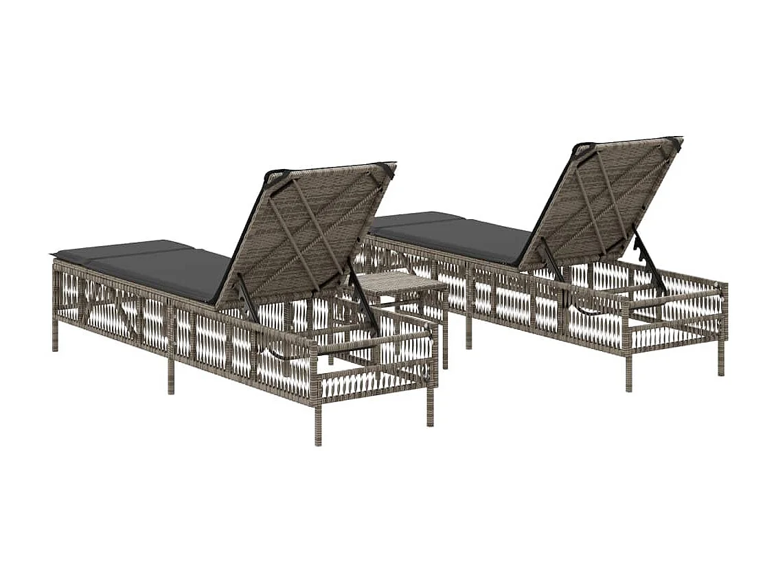 Lettini Prendisole 2 pz con Tavolino Grigio in Polyrattan