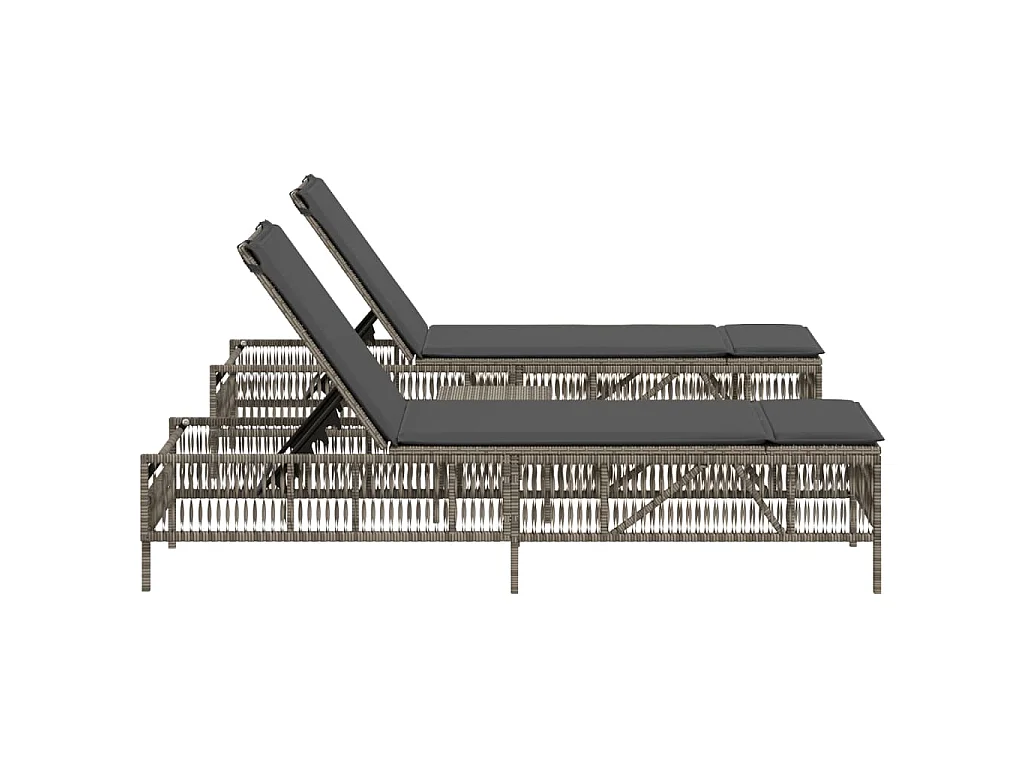 Lettini Prendisole 2 pz con Tavolino Grigio in Polyrattan