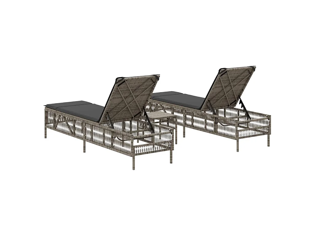 Lettini Prendisole 2 pz con Tavolino Grigio in Polyrattan
