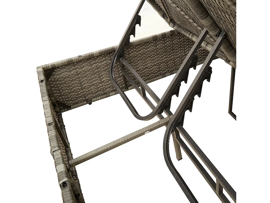 Ligbed 2-persoons met kussens en parasol poly rattan lichtgrijs