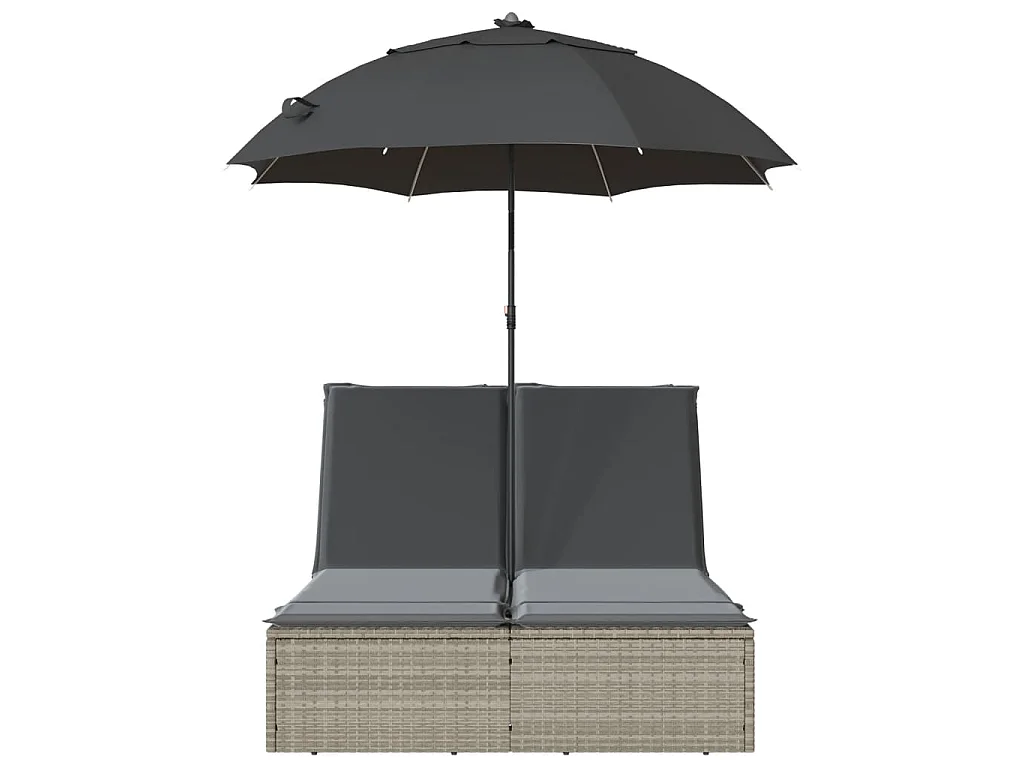 Lettino Prendisole Cuscini e Parasole Grigio Chiaro Polyrattan