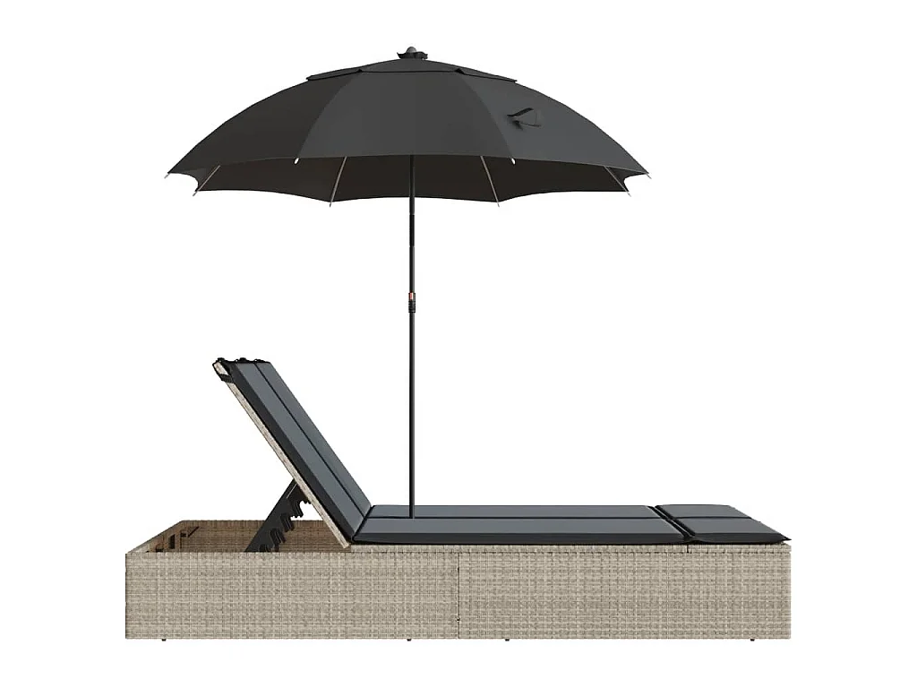 Lettino Prendisole Cuscini e Parasole Grigio Chiaro Polyrattan