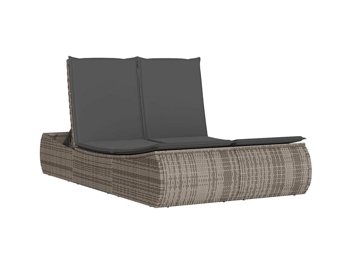 Chaise longue double avec coussins gris résine tressée
