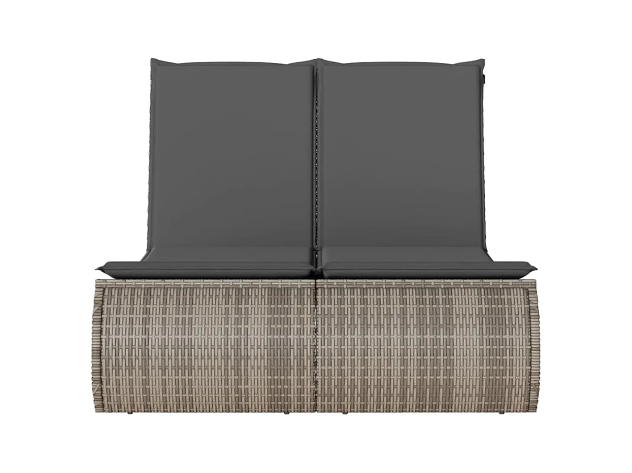 Chaise longue double avec coussins gris résine tressée