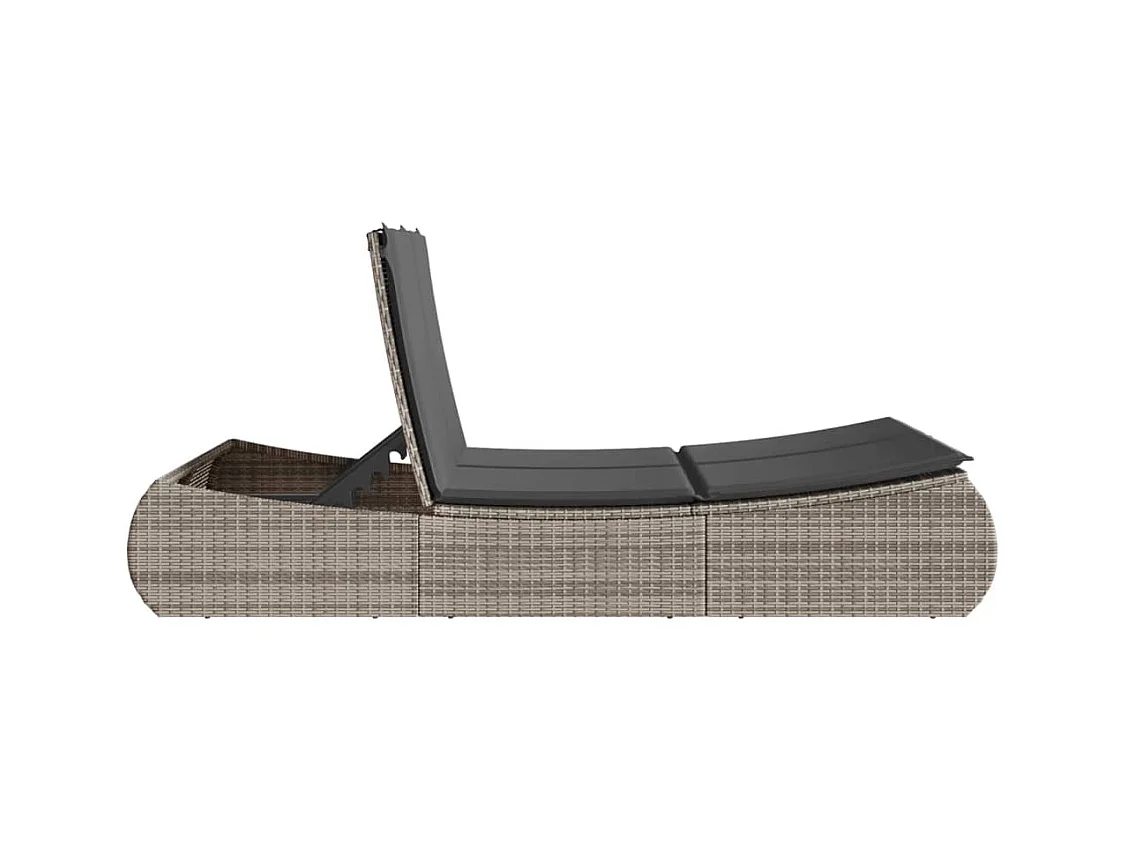 Chaise longue double avec coussins gris résine tressée