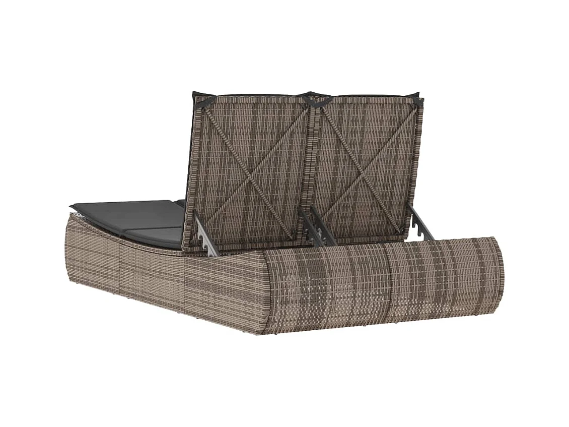 Chaise longue double avec coussins gris résine tressée