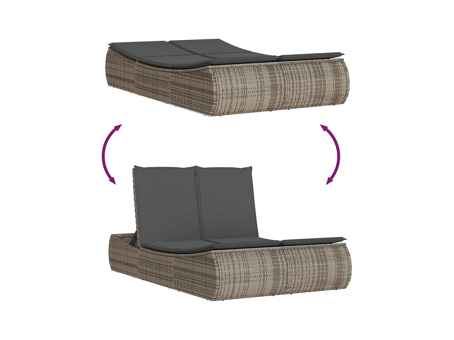 Chaise longue double avec coussins gris résine tressée