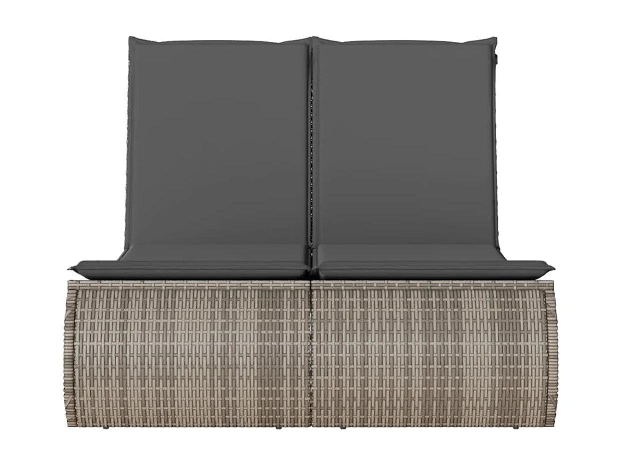 Chaise longue double avec coussins gris résine tressée