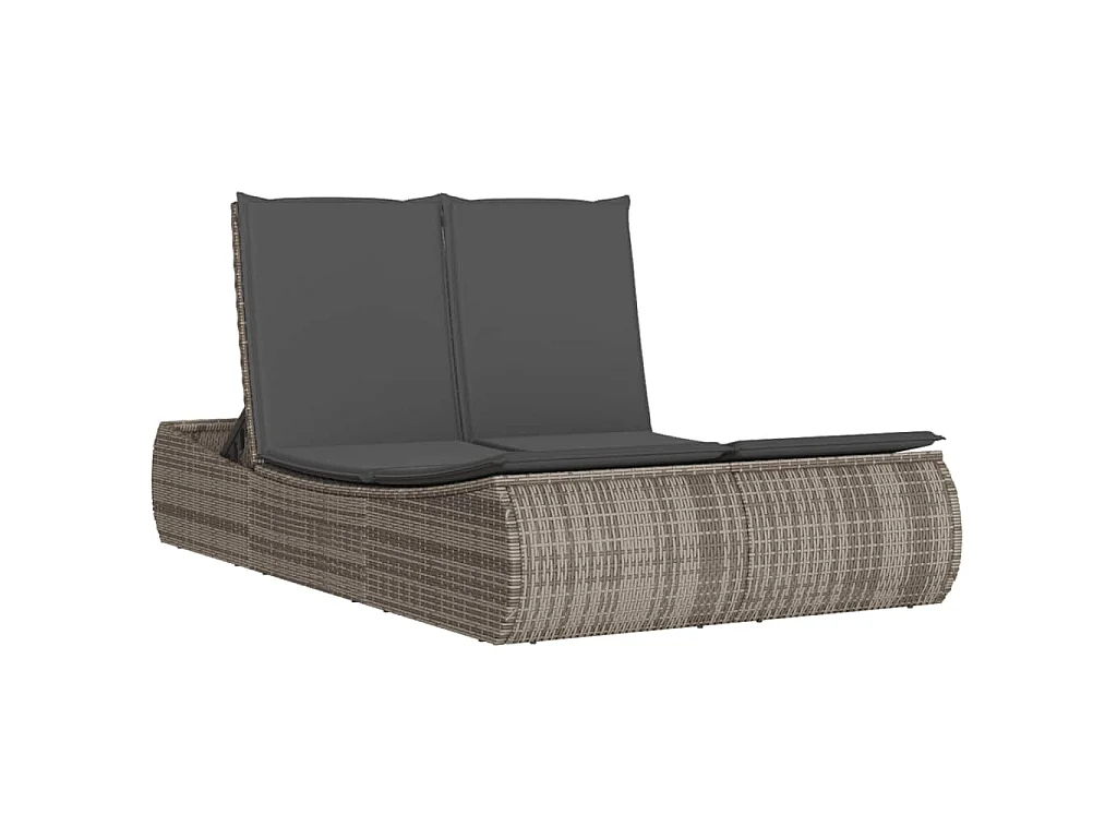 Ligbed 2-persoons met kussens poly rattan grijs