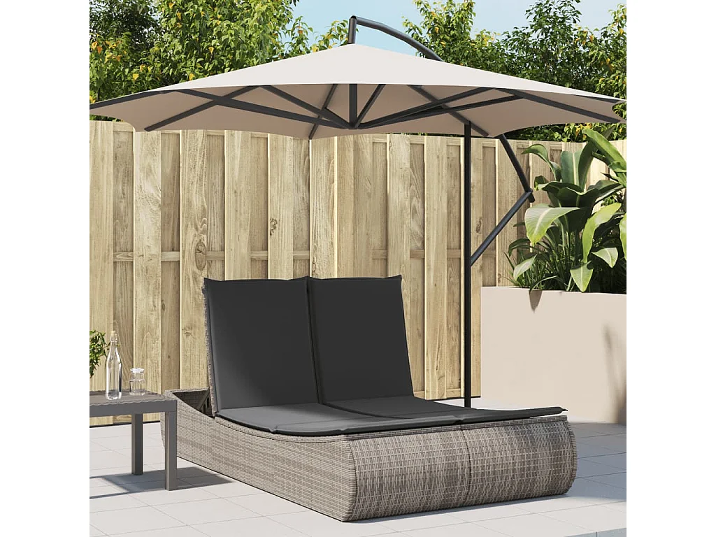 Ligbed 2-persoons met kussens poly rattan grijs
