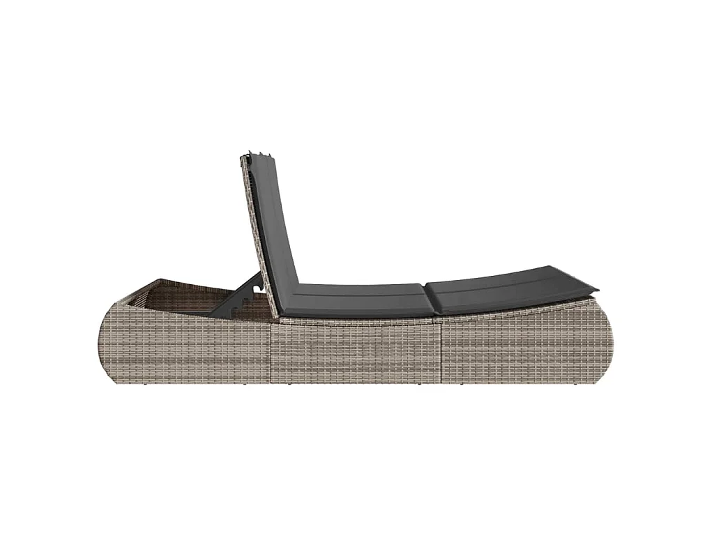 Ligbed 2-persoons met kussens poly rattan grijs