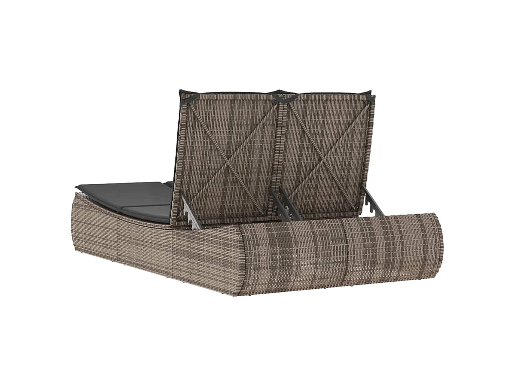 Ligbed 2-persoons met kussens poly rattan grijs