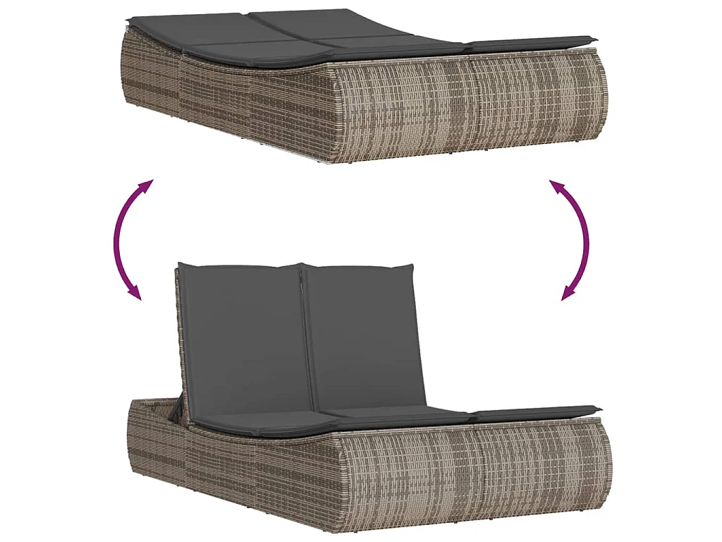 Ligbed 2-persoons met kussens poly rattan grijs