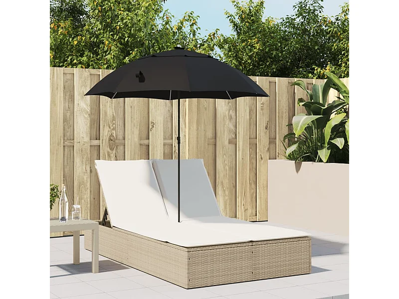 Ligbed 2-persoons met kussens en parasol poly rattan beige