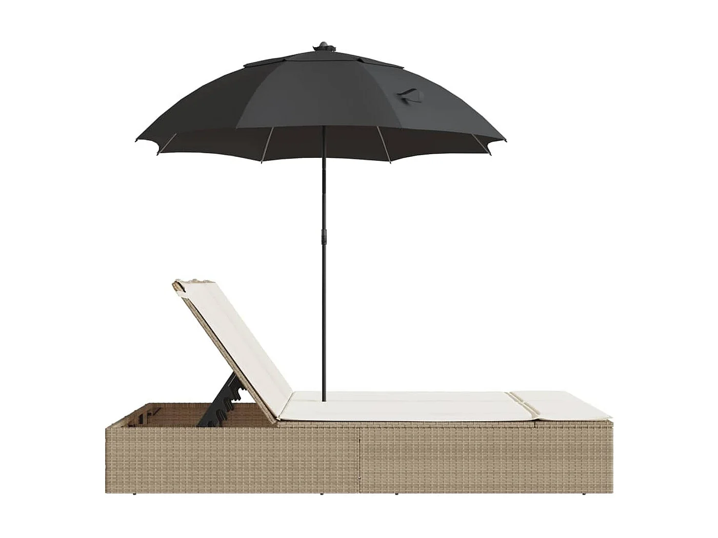 Chaise longue double avec coussins et parasol beige poly rotin