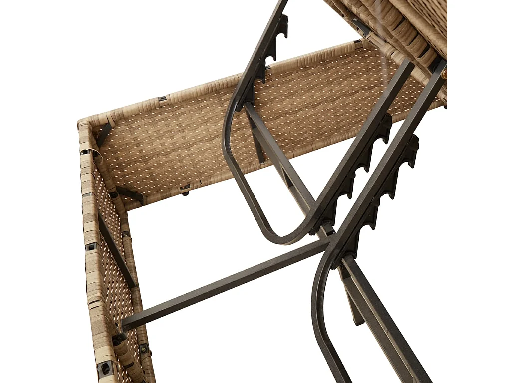 Chaise longue double avec coussins et parasol beige poly rotin