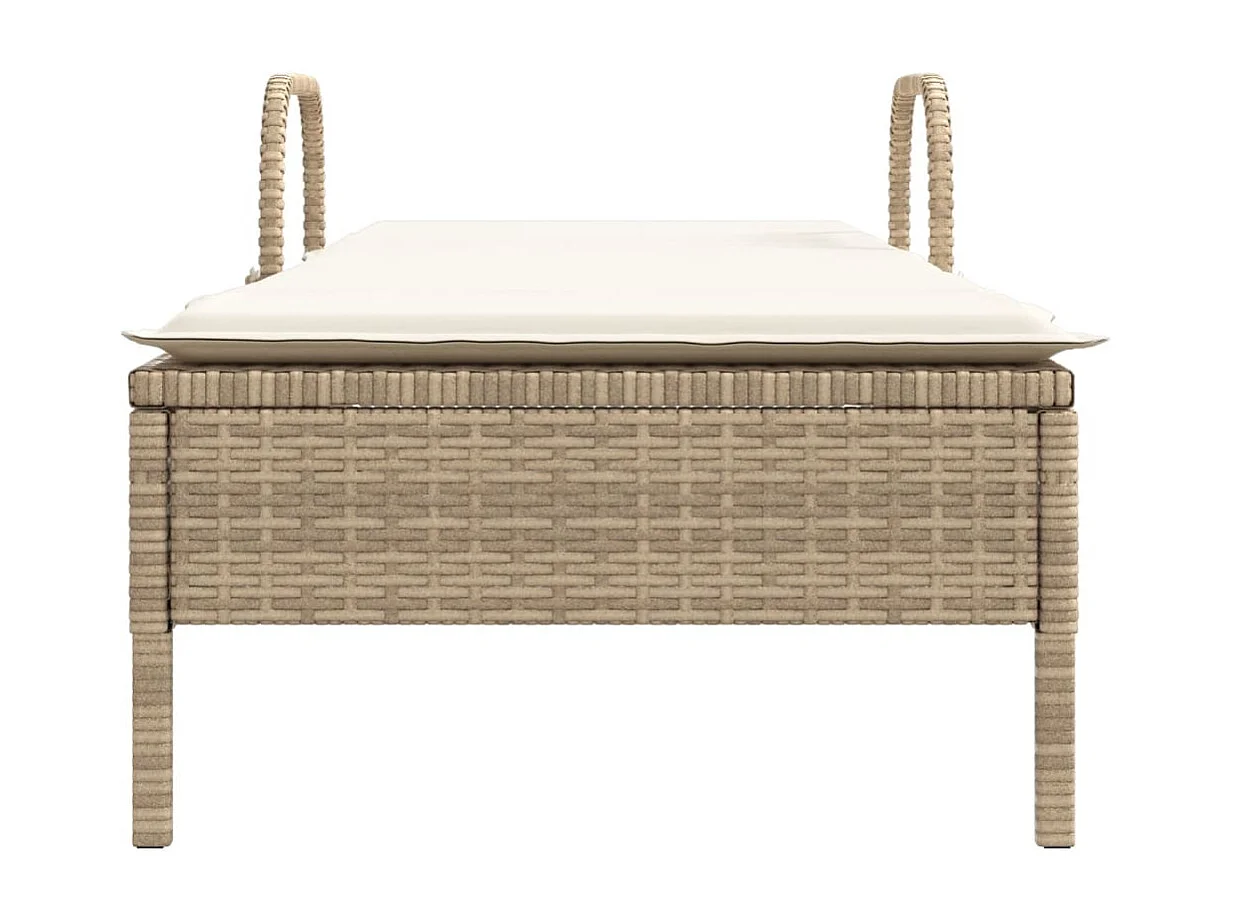 Ligbed met wielen en kussen poly rattan beige