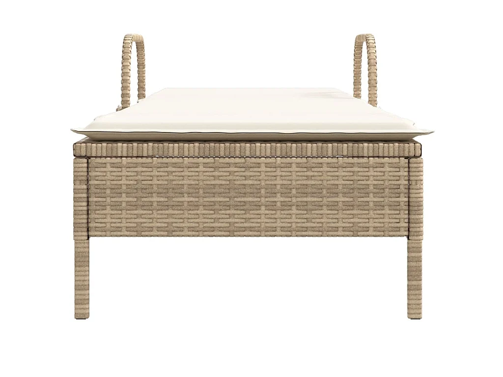 Chaise longue avec roues et coussin beige résine tressée