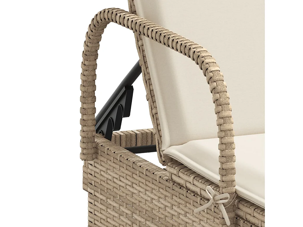 Chaise longue avec roues et coussin beige résine tressée