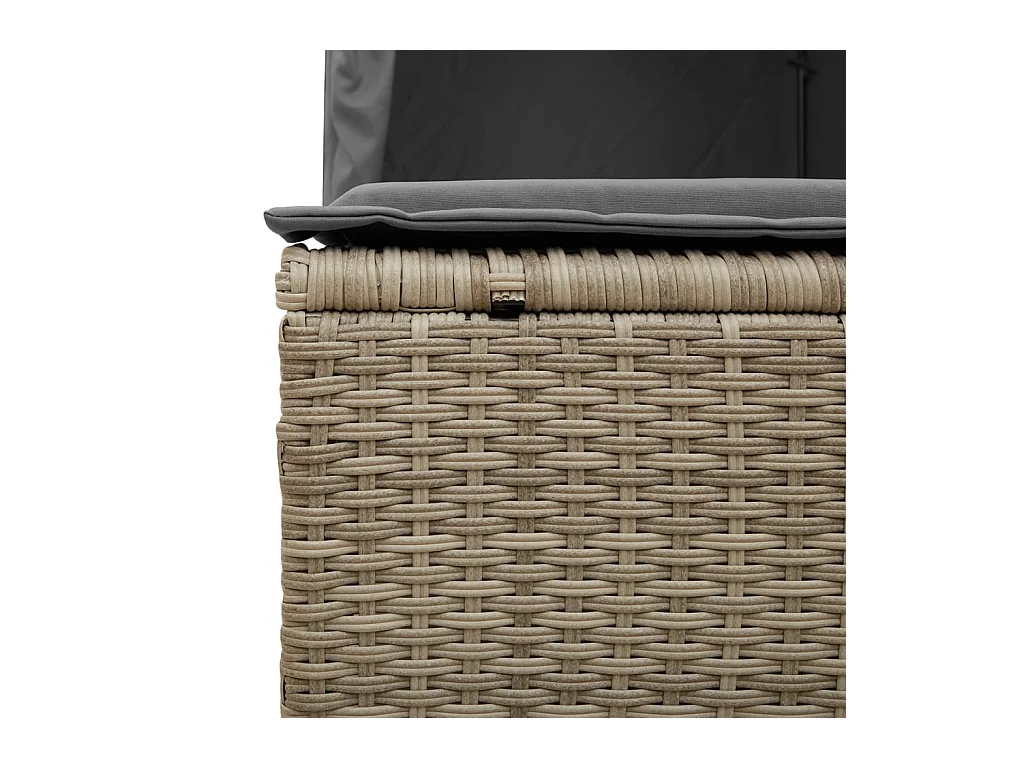 Lettino Prendisole Tetto e Tende Grigio Chiaro in Polyrattan