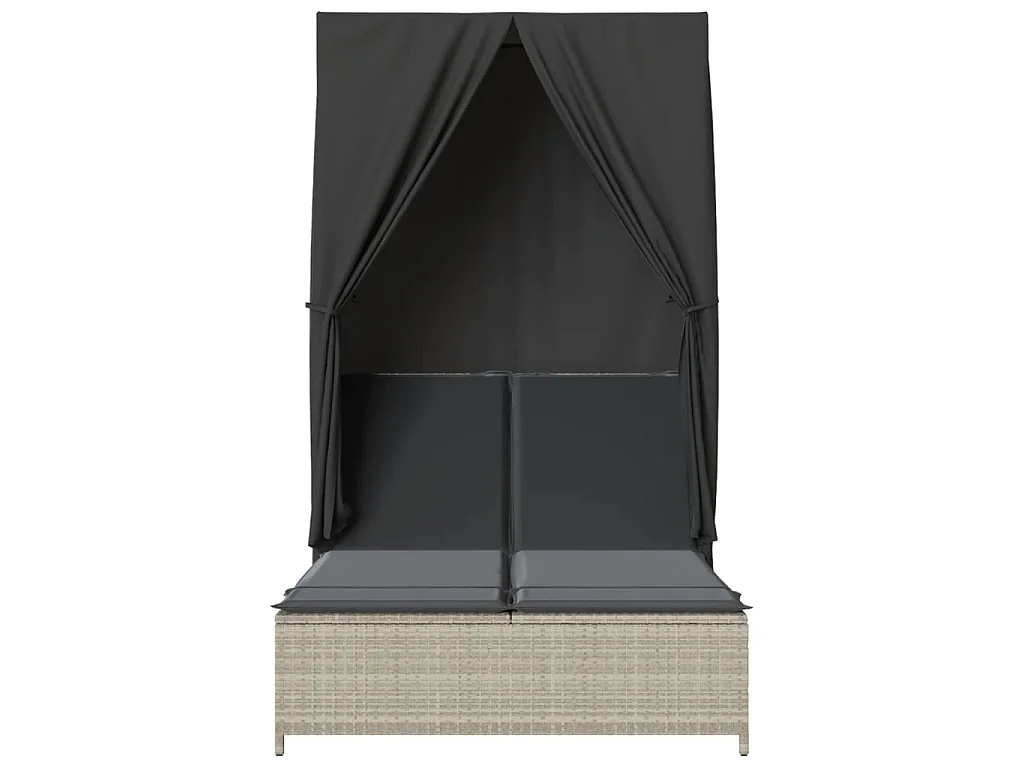Ligbed tweepersoons met dak en gordijn poly rattan lichtgrijs