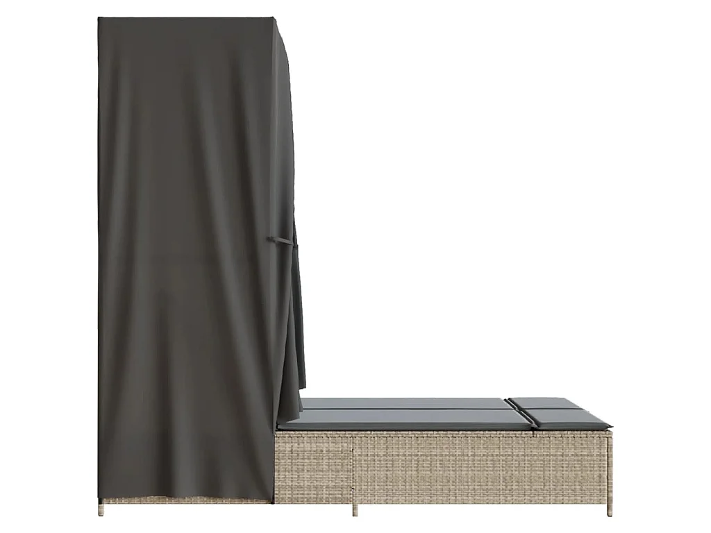 Ligbed tweepersoons met dak en gordijn poly rattan lichtgrijs