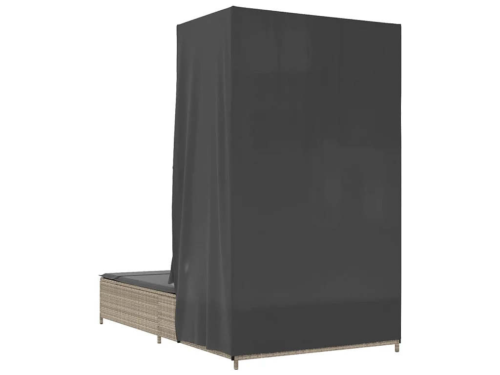 Ligbed tweepersoons met dak en gordijn poly rattan lichtgrijs