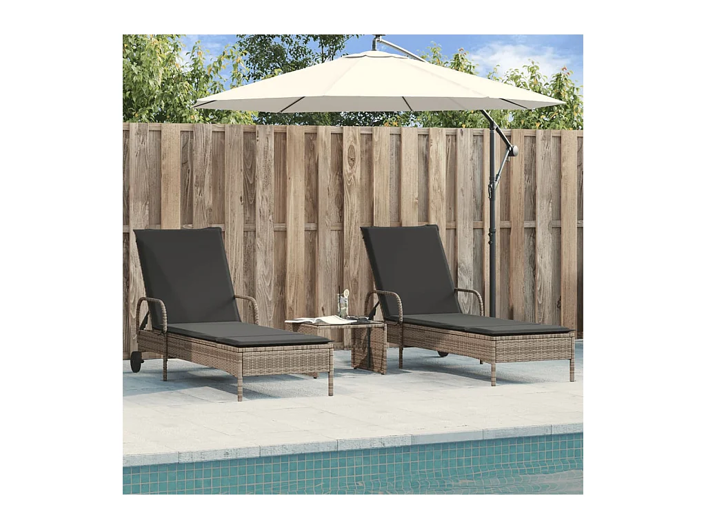 Chaises longues avec coussins lot de 2 gris résine tressée
