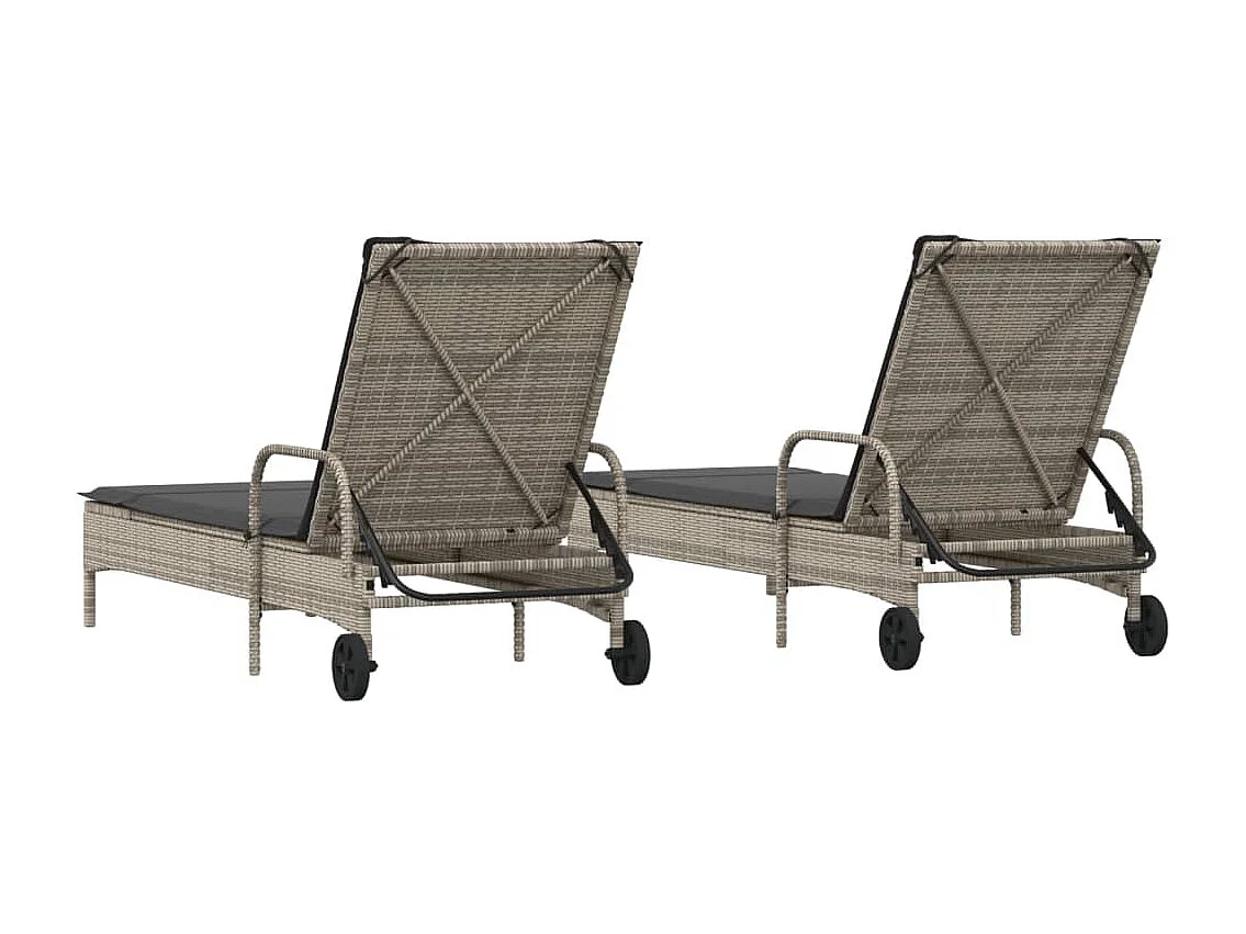 Lettini Prendisole 2 pz con Cuscini Grigio in Polyrattan